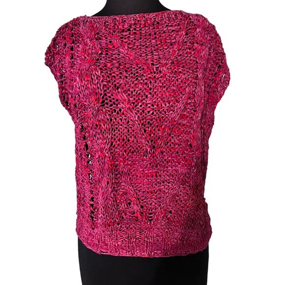 Vtg Western Braided Leather Open Knit Pullover Womens Top S Desert Boho Grunge - Picture 2 of 5